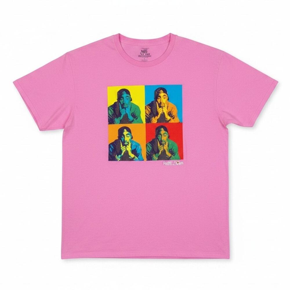 Poetic Justice Women's Large Warhol Tupac Shakur Hip Hop Rap Pink T-Shirt